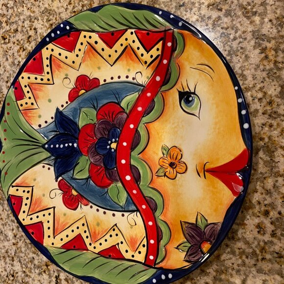 2 Laguna by Corsica Ceramic Embossed Fish Plates 10" & 11" dia. Handpainted NEW - Picture 8 of 9
